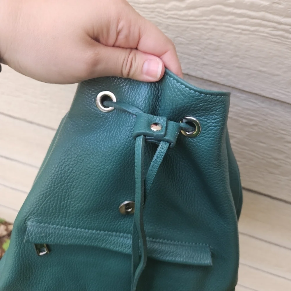 green genuine leather mini backpack made in Italy